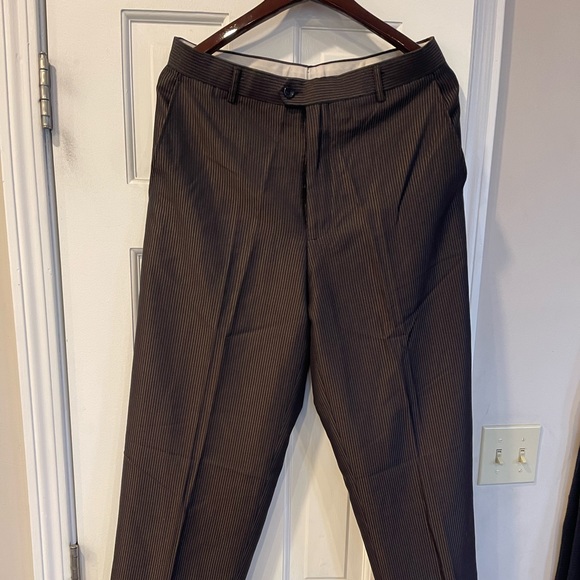 Brown with gold pin stripe men's prada dress pants size 32 x 30